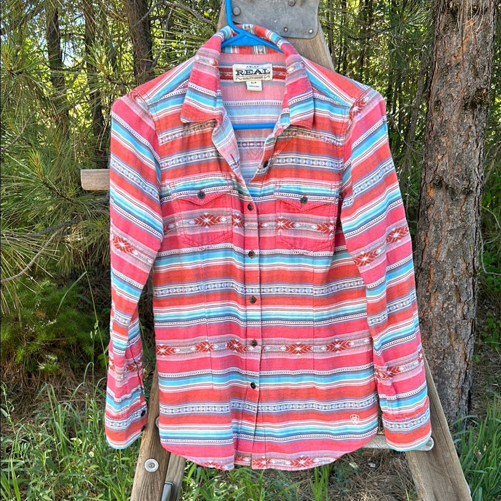 Ariat Red and Blue Button Down Shirt with Classic Collar - Picture 1 of 6